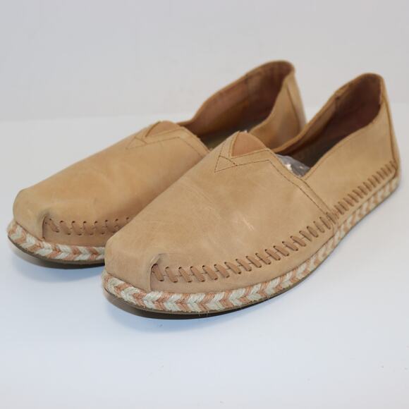 TOMS Tan Leather Espadrille Slip-On Shoes Women’s Size 11 - Picture 2 of 6